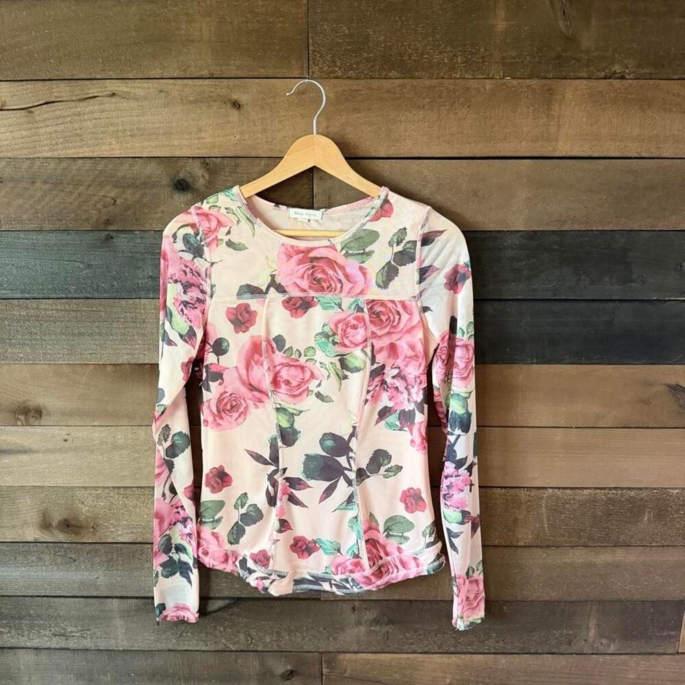 Shop Stevie Floral Mesh Long Sleeve Top Rose Print Fairy Grunge Y2K